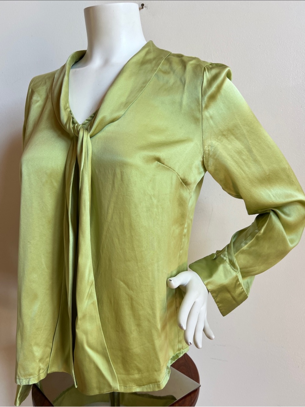 Tie-Neck Satin Blouse in Light Green